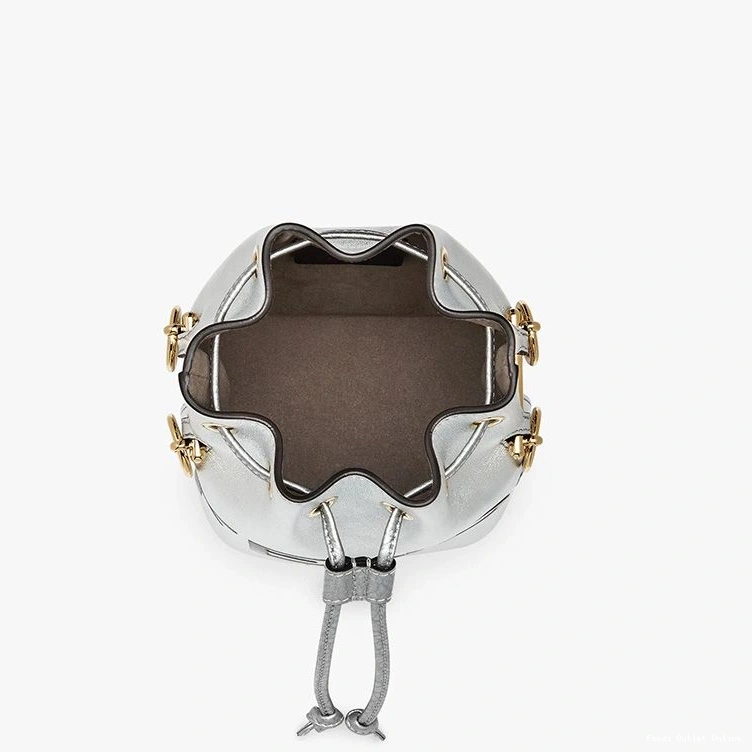 Affordable Silver Fendi In ROMA Logo Tresor Bag Leather Mini Mon Bucket Calf 0810